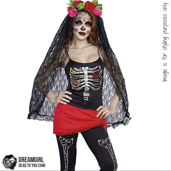 DREAMGIRL DIA DE LOS MUERTOS DEAD TO YOU CAMI GLOW IN THE DARK SKELETON MEDIUM - Picture 4 of 8